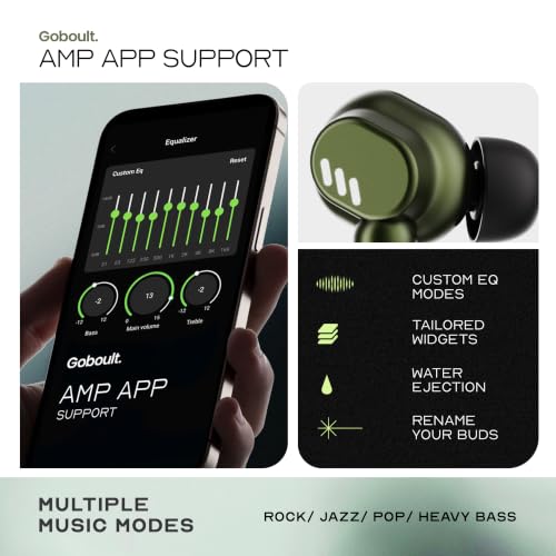GOBOULT Newly Launched Tenet Pro with ANC TWS Earbuds, 75H Playtime, Amp App Support, 32dB ANC, Quad Mic ENC, Dual Device Pairing, 13mm Driver Ear Buds, Bluetooth 6.0 Wireless Earbuds (Olive Green)