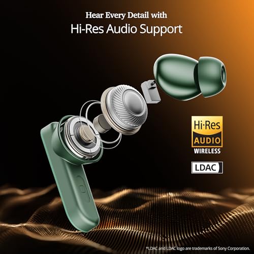 boAt Airdopes 800 HiDef, Hi-Res Audio LDAC, 4Mic ENx, App Support, ASAP Charge, IPX5, Low Latency, Dual Pairing, BTv5.3, Bluetooth TWS in Ear Earbuds Wireless Earphones (Emerald Green)