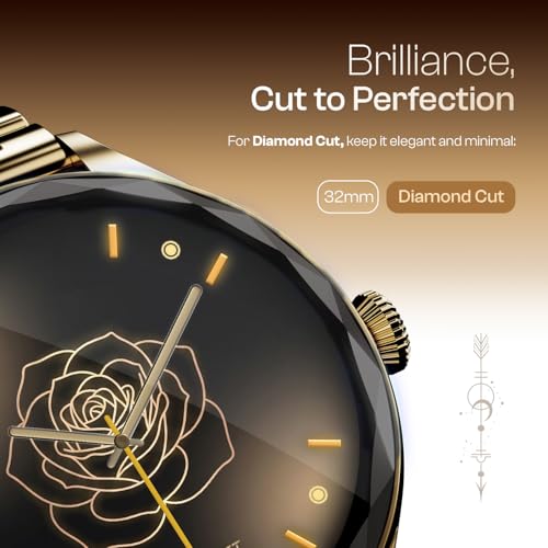 Fire-Boltt Phoenix Aura Women Smart Watch with 1.26” Diamond-Cut HD Display, Rotating Crown, Wireless Charging, Bluetooth Calling, Voice Assistant, 120+ Sports Modes - Regal Gold