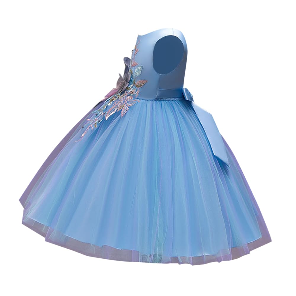 Hopscotch Girls Sleeveless Floral Applique Party Dress In Blue Color for Ages 6-7 Years