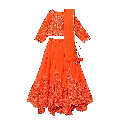 BIBA Girls Polyester Lehenga Set Readymade Orange 7
