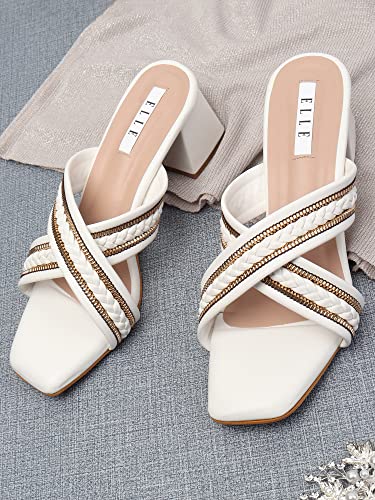ELLE Women's White & Gold-Toned Block Sandals