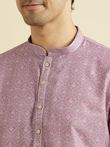 Manyavar Men's Cotton Blend Self Design Kurta Pyjama Set (Lilac,M)