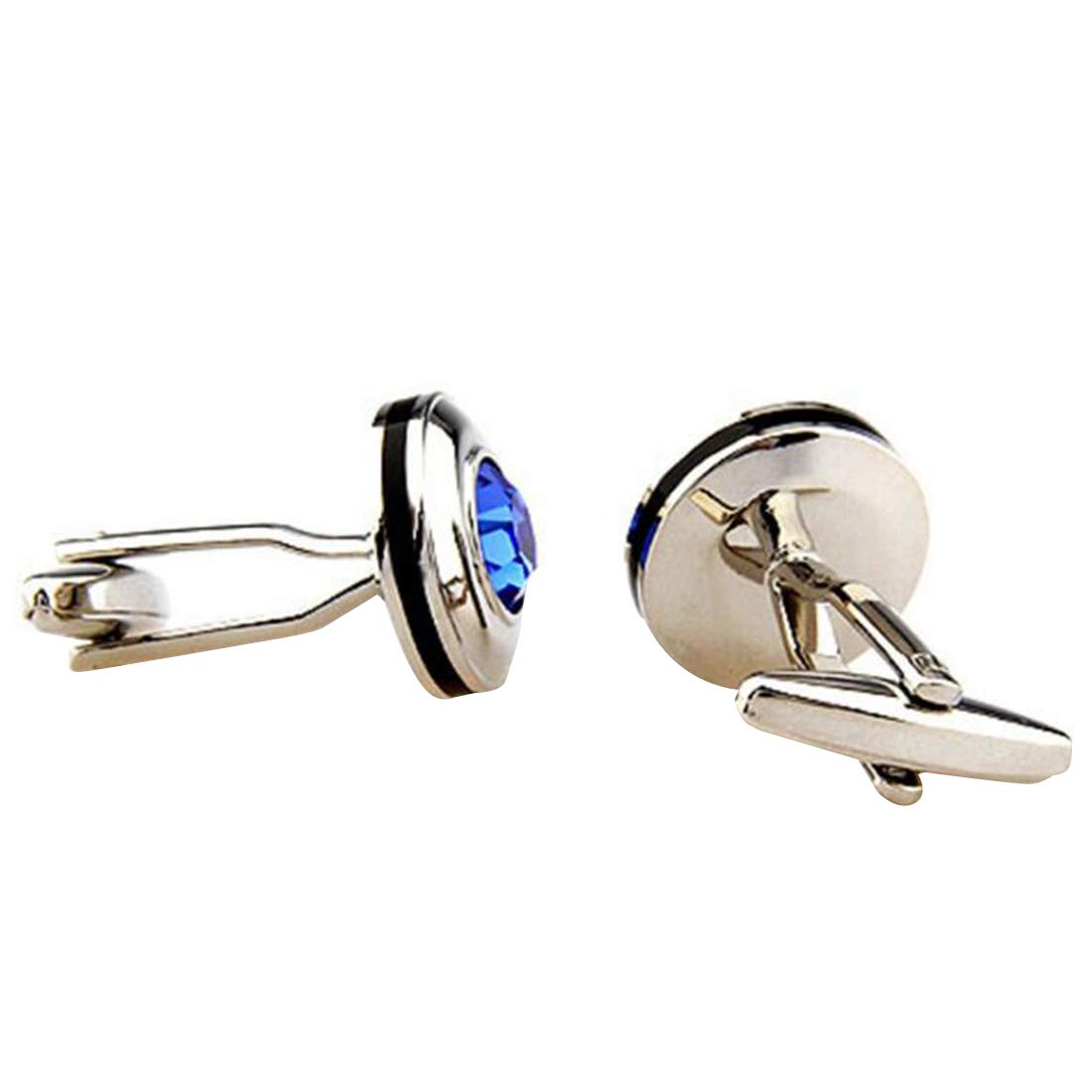 Peora Silver Plated Circular Blue Crystal Cufflinks for Men Boys Wedding Corporate Business Gift