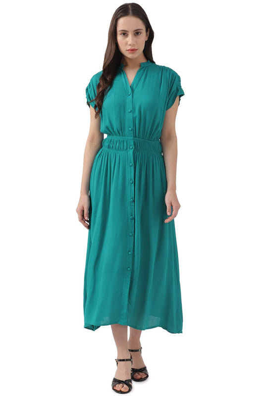 Van Heusen Women's Viscose A-Line Calf Length Dress (VWDRURGPX44178_Green