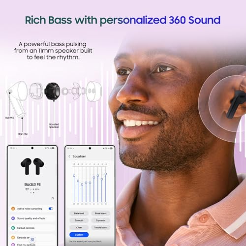 Samsung Galaxy Buds3 FE (Black) with Galaxy AI | ANC | 360-Audio | IP54 | 11mm Dynamic Driver