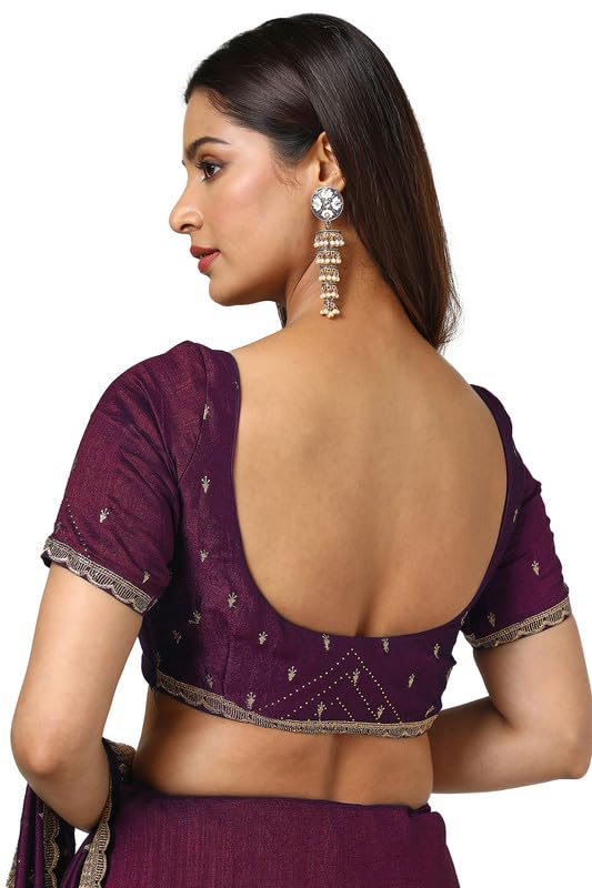 Soch Womens Wine Tussar Embroidered Saree With Stone Work