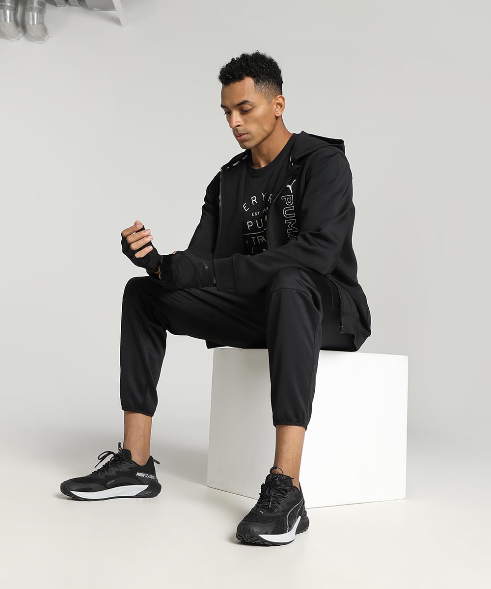 Puma Polyester Men's A-Line Coat (523885_Black, Hooded Neck, Regular, Jacket, Jacket