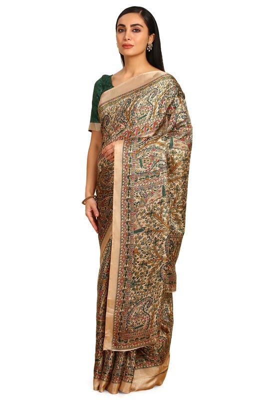 Soch Womens Green Art Silk Paisley Print Saree