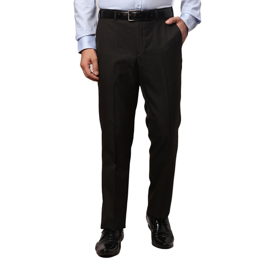 Park Avenue Men's Smart Fit Polyester Viscose Blend Solid Pattern Dark Brown Flat Front Formal Trouser