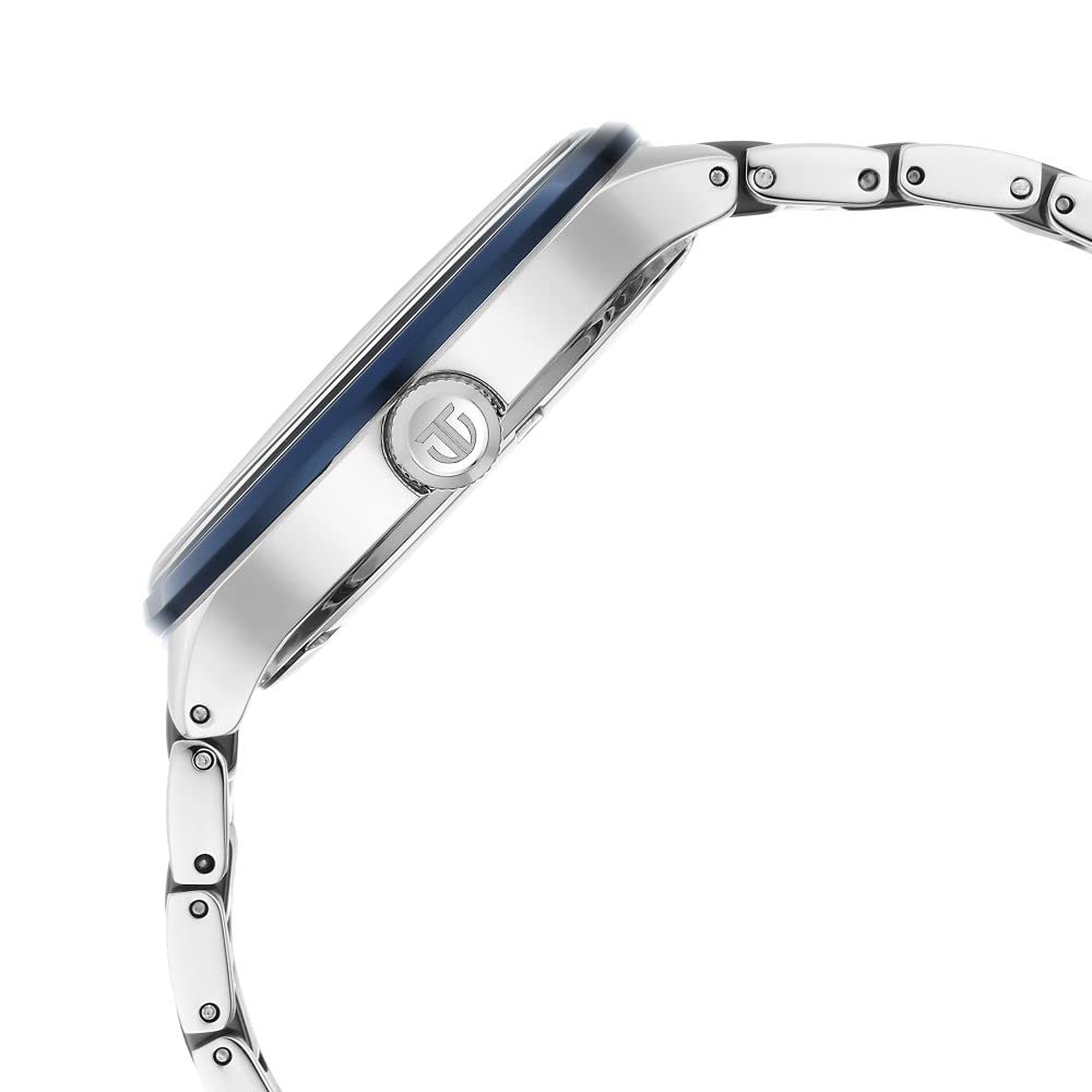 Titan Ceramic Fusion Quartz Multifunction Midnight Blue Dial Two Toned Silver and Metallic Blue Stainless Steel Bracelet Watch for Men - NT90148KD02