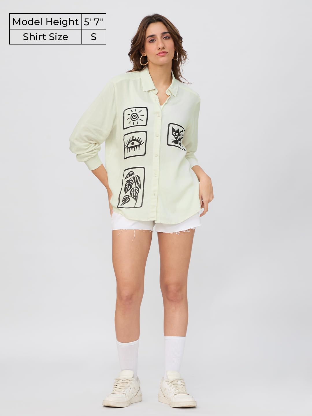 The Souled Store Originals: Minimalistic Women and Girls Long Sleeves Collared Neck Button Front Printed Regular Fit Cotton Shirt
