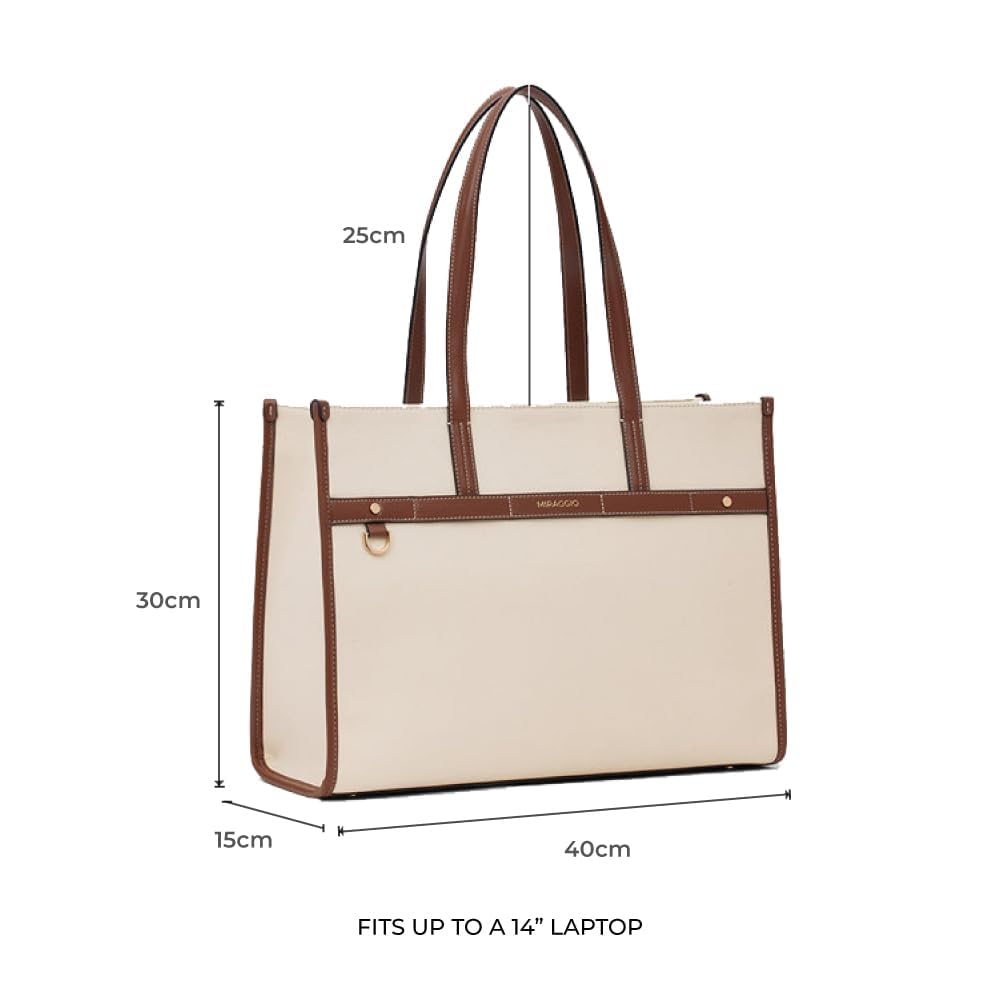Miraggio Cruise Canvas Tote Bag For Women | Tote Bags for Women for Office Use | Fits Upto 16" Laptop | Ladies Shoulder Purse (Brown) (Brown)