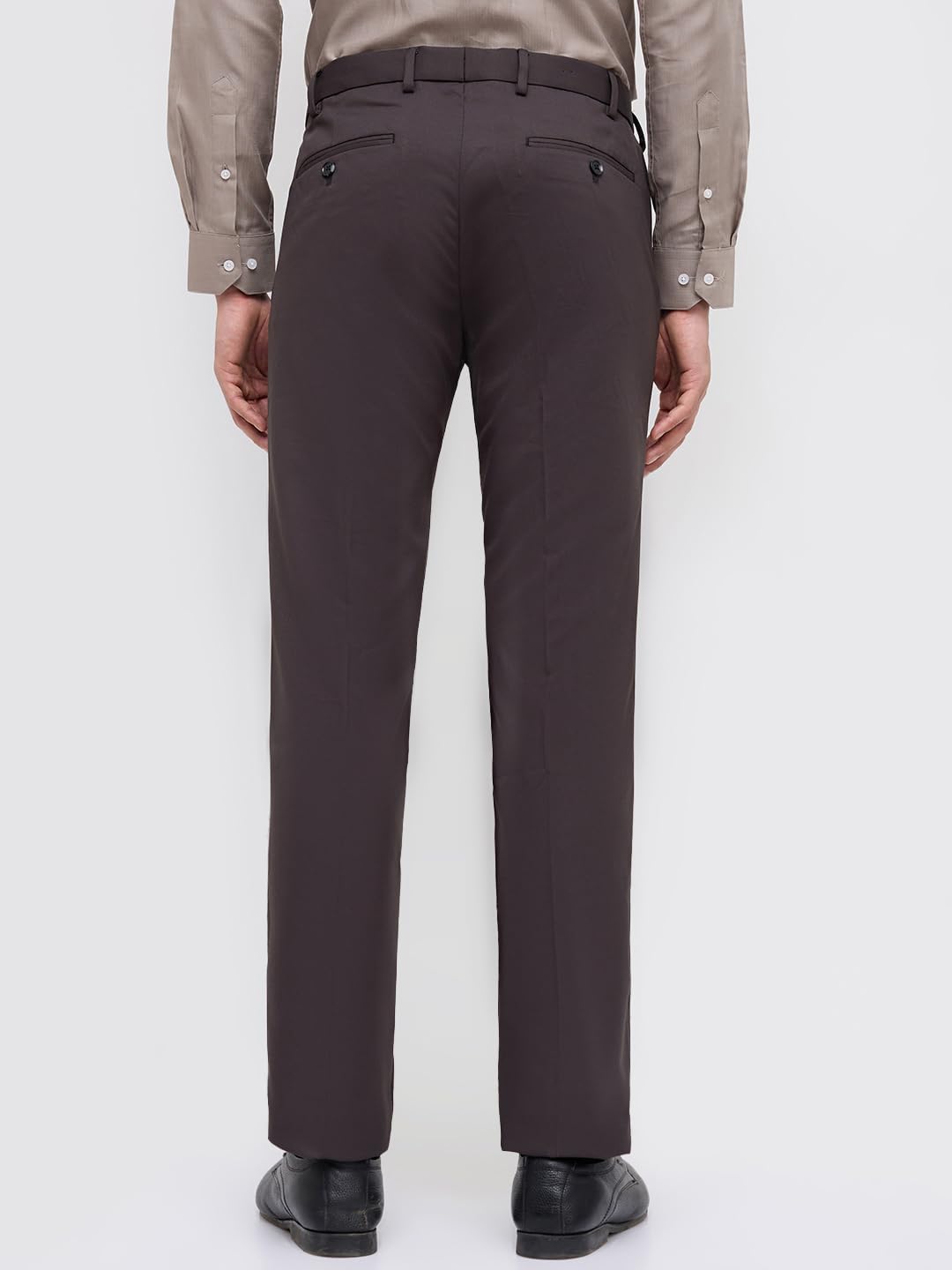Park Avenue Men Slim Fit Structure Pattern Pure Polyester Flat Front Formal Trouser Dark Grey