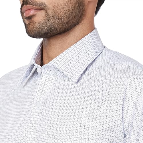 Raymond Men's Slim Fit Print Pattern Pure Cotton Semicutaway Collar Full Sleeve Formal Shirt (Size: 46)-RMSX12937-B4 Medium Blue