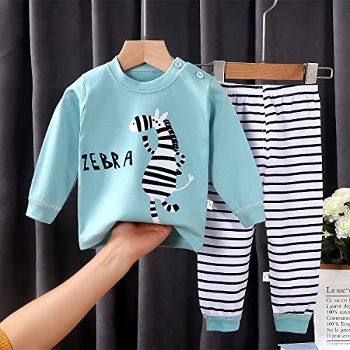 Bold N Elegant Cotton Full Sleeve Cute Cartoon Print T-Shirt & Pajama PJ Jogger Clothing Set for Infant Toddler Baby Boy Girl Kids (3-4 Years, Blue - Zebra)