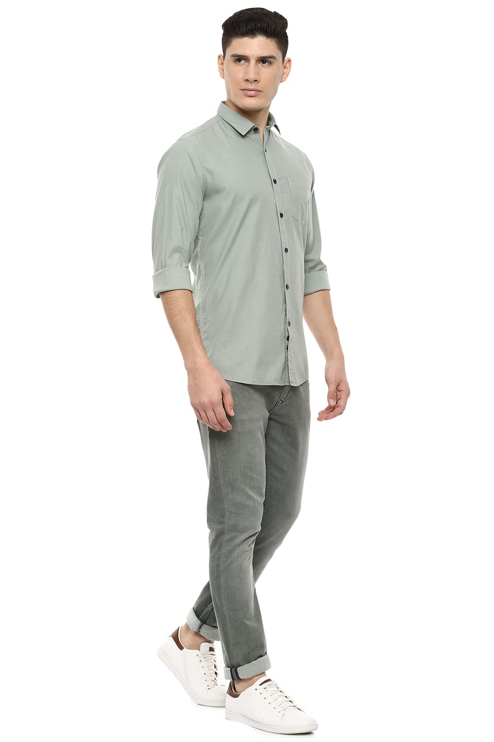 Van Heusen Sport Men's Solid Slim fit Casual Shirt (VSSFLSLBK03965_Olive 40)