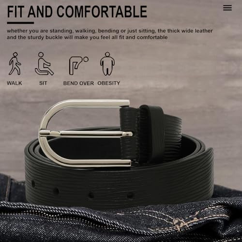 TYBELT Black Spanish Genuine Leather Belt for Men | Adjustable Waistband up to 36 Inches | Belt for Jeans & Dress Pants | Belt with Heavy Buckle_123_36