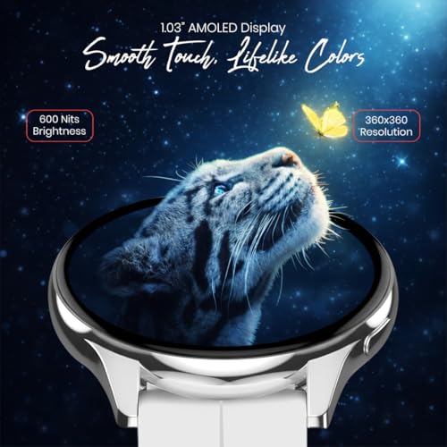 PunnkFunnk Active 5 Smart Watch with 1.3” AMOLED HD Display | Bluetooth Calling, AI Voice Assistant, 100+ Sports Modes, Heart Rate & SPO₂ Tracking, IP68 Waterproof for Men & Women- (White)