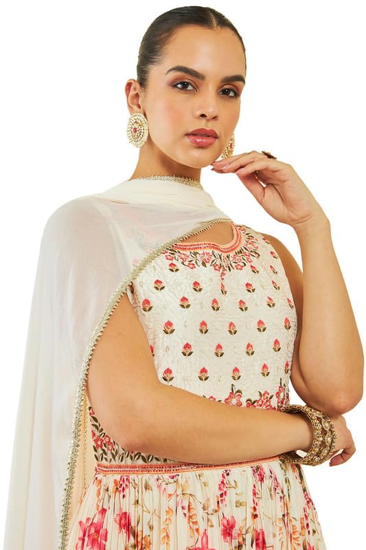 Soch Womens Off White Georgette Gown With Floral Print And Embroidery