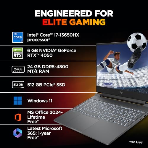 HP Victus,13th Gen Intel core i7-13650HX, 6GB RTX 4050, 24GB DDR5(Upgradeable), 512GB SSD, 144Hz, 300 nits, 15.6''/39.6cm, Win11, Office24, Mica Silver, 2.29kg, fa2531TX, Xbox Gamepass*, Gaming Laptop