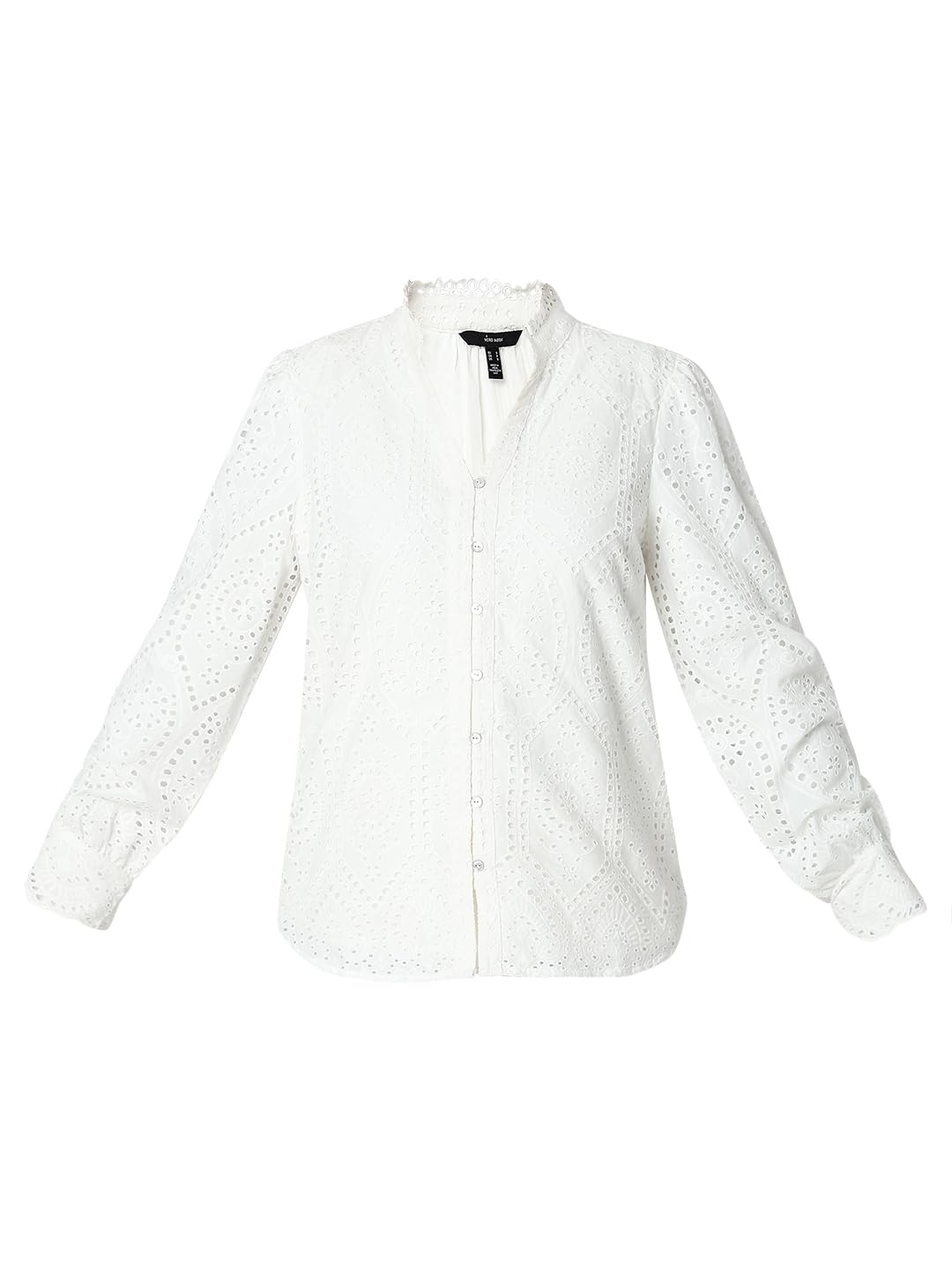 VERO MODA Women Self Design White Cotton Regular Fit Shirt