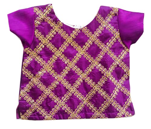 Stanwells Kids Lehenga Choli for Girls Olive Green & Purple Silk Cotton Pattu Pavadai Readymade Embroidered Traditional Stylish Ethnic Wear Dress for Baby Girls Kids Lehenga (7-8 Months)