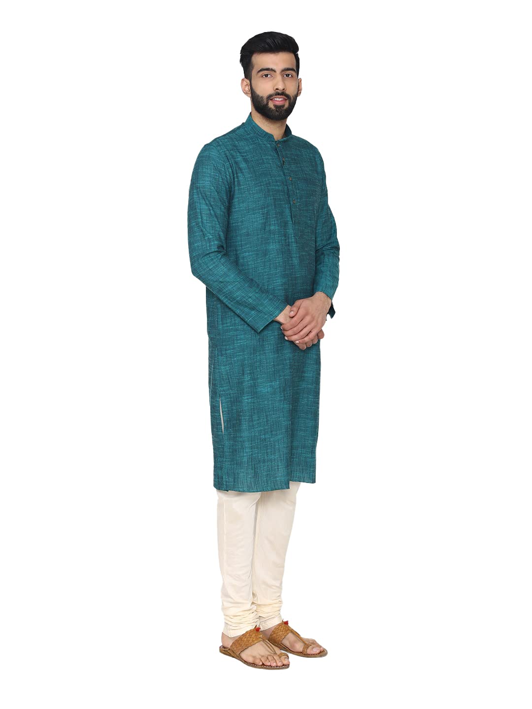 Manyavar Men's Cotton Kurta Set (ML11768-327-L_Light Green_Large/40)