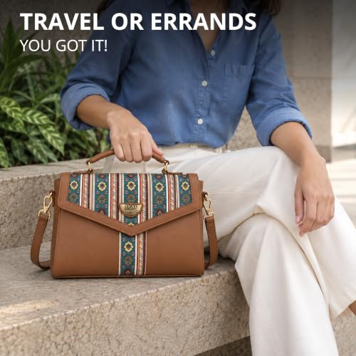 TEAL BY CHUMBAK Botanical Bail Flap Handbag for Women - Brown Polyester Flap Handbag with Adjustable Strap, 4.5L Storage | Snap Button Closure Sling Purse | Gifts for Women, Ladies Purse
