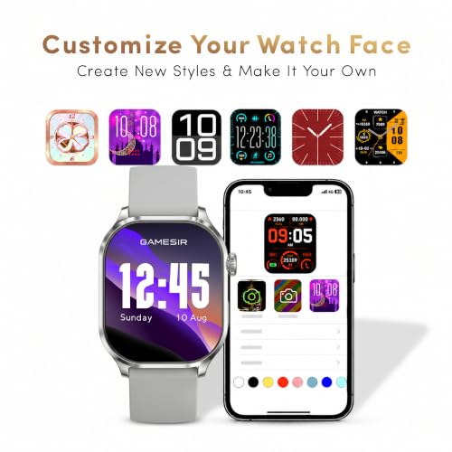 GameSir Sports Edge Smart Watch for Men & Women, 1.88" Full Touch Display, Bluetooth Calling, Fitness Tracking, Message Notifications, Android & iOS Compaatible - (Silver)