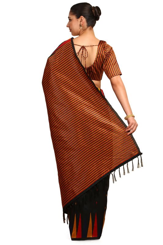 Soch Womens Black Tussar Geometric Print Saree With Tassels