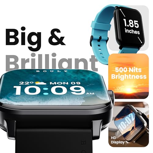 Boult Drift+ Smart Watch 1.85''HD Screen, Bluetooth Calling, IP68, 500 Nits Brightness,150+ Watchfaces, AI Voice Assistant, SpO2 Monitoring, 100+ Sports Mode Smartwatch (Jet Black)