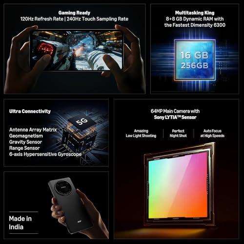 Acer Super ZX 5G (Cosmic Green, 6GB RAM, 128GB Storage) | 120 Hz FHD+ Display | 5000 mAh Ultra-Thin Battery | Dimensity 6300 5G Processor | Sony 64MP AI Camera