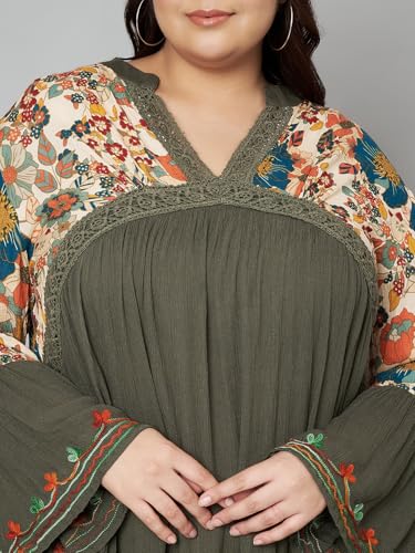 veldress21 Women Multicolor Short Mini Beachwear Flare Dress Summer Stylish Green Embroidered Plus Size (in, Alpha, 7XL, Plus, Green)