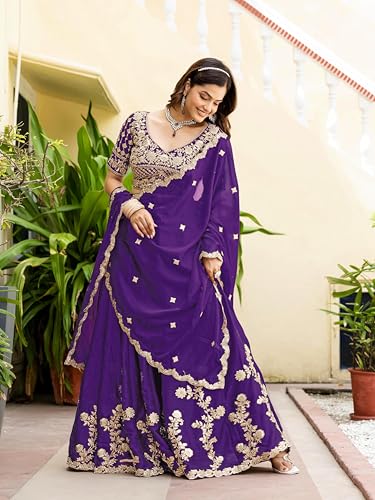 JIHU CULTURE Zari Sequence Embroidery Work Semi Sttiched Lehenga Choli For Women's.