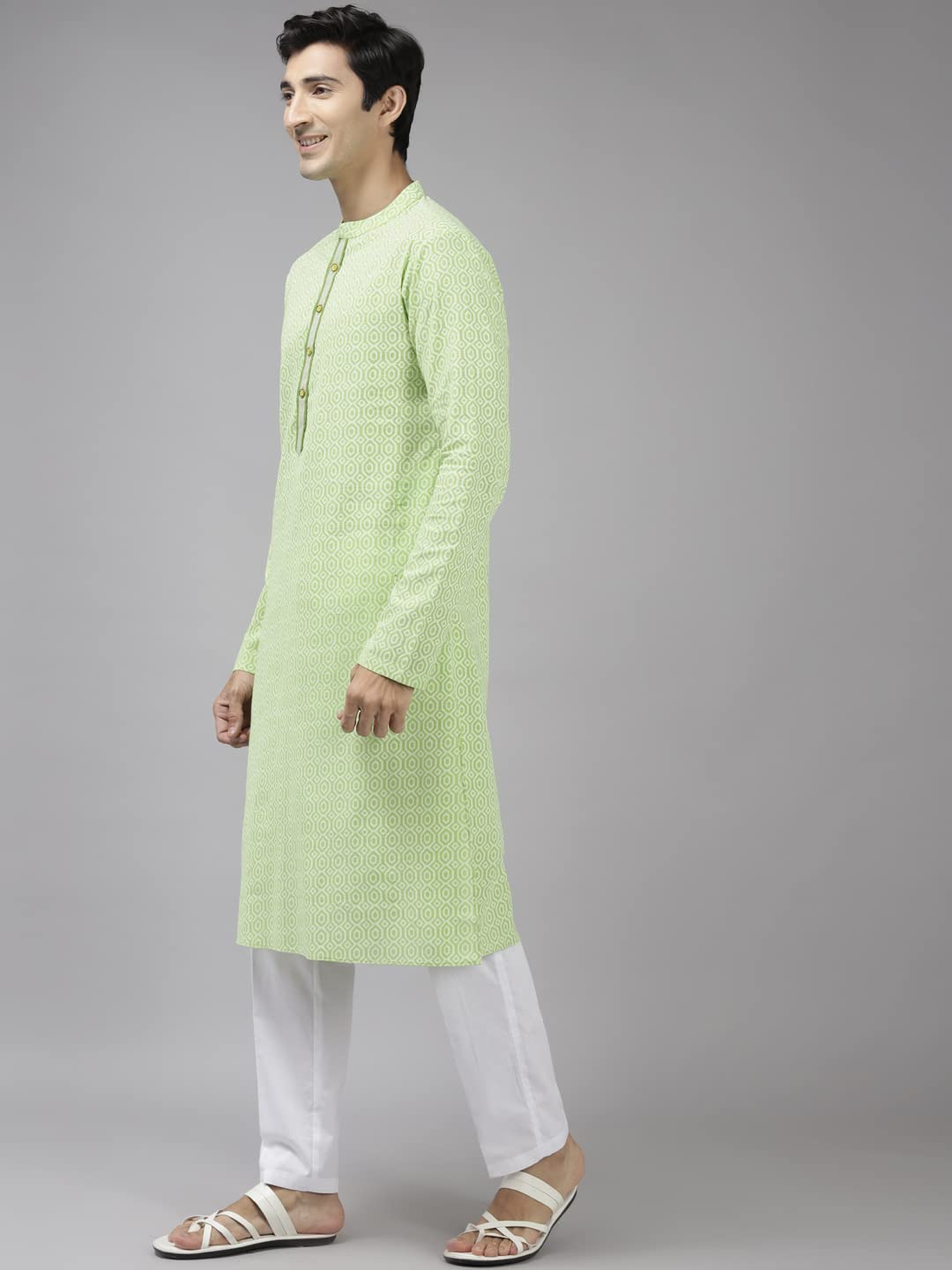 See Designs Cotton Regular Mens Kurta (SDKT1034S_Lime Green_S)