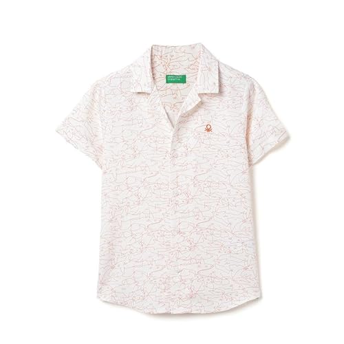 United Colors of Benetton Regular Fit Resort Collar Printed Shirt White