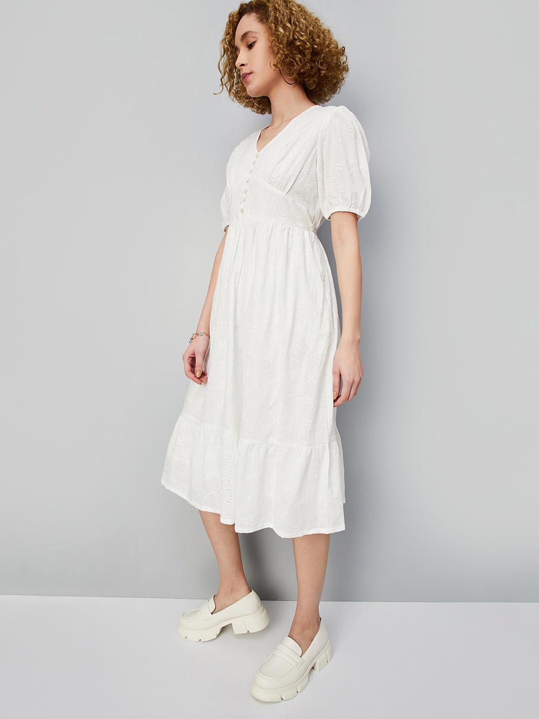 Max Women's Cotton Blend Classic Midi Dress (MDDRS42015_Off White_XL
