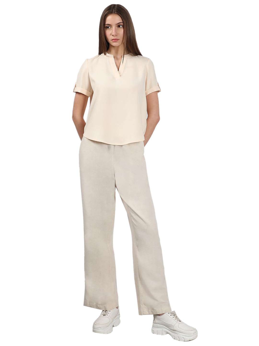 VERO MODA Women's Regular Fit Beige Top