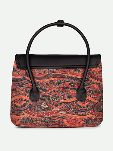ZOUK Pithora Artistry Abstract Printed Jute Handcrafted Vegan Leather Multicolor Women's Satchel Bag | Ladies Purse Handbag | Double Handle Detachable Strap