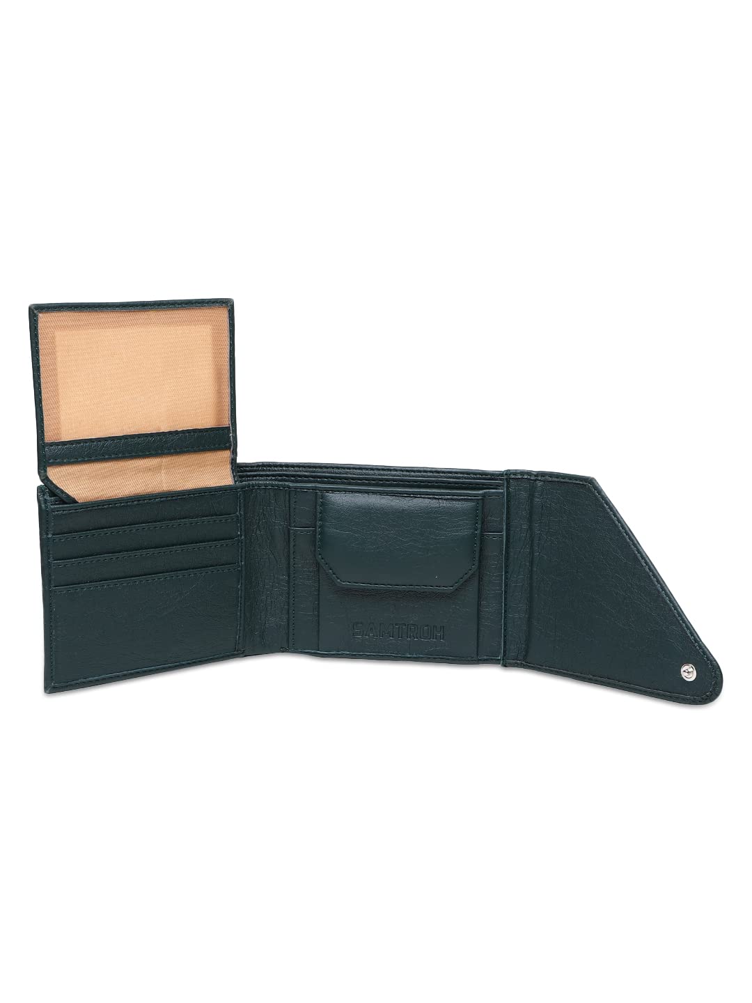 SAMTROH Edge Cut Design Artificial Leather Wallet for Men | 3 Card Slots I 2 Currency & 2 Secret Compartments I 1 Id Card Slot & Coin Pocket (Green)