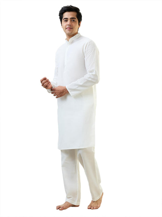 Raymond Sleepz Men Comfort Fit Solid Pattern Cotton Polyester Blend Mandrin Collar Sleepz Kurta Set (Size: M)-AEUC00017-F1