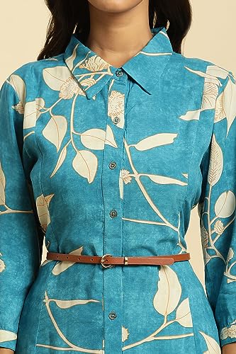 W for Woman Blue Long Shirt Dress in Abstract Print_23AUW19653-810527_S