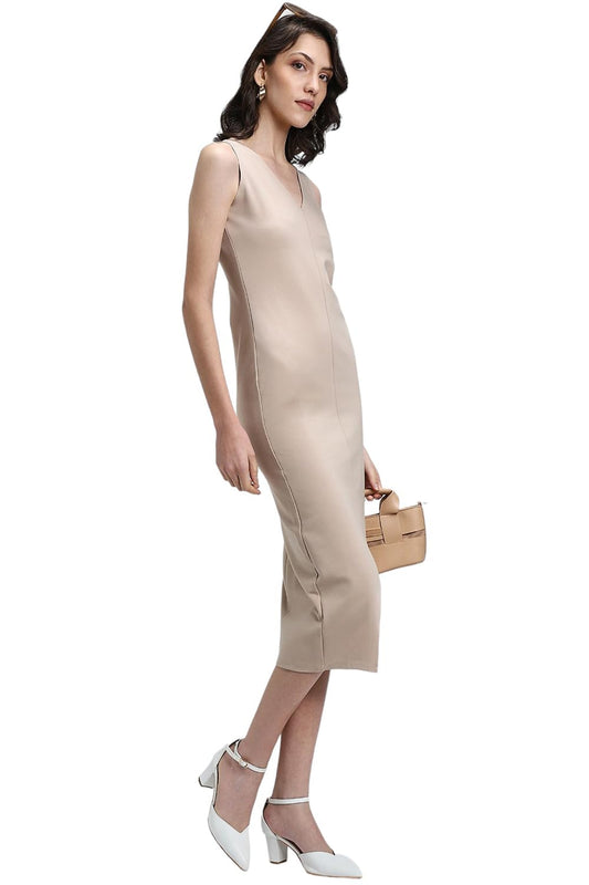 FOREVER 21 Women's Rayon Bodycon Knee-Length Dress (FWA24CDRF0108_Beige