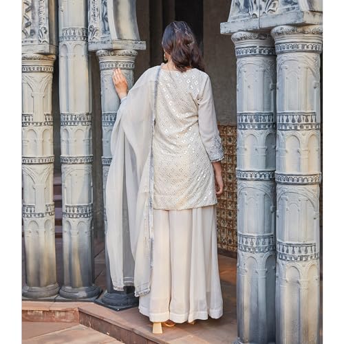 BIBA Women Cotton Blend Straight Embrodery Suit Set (SKDAAINA8900AW23OWHT_Off White