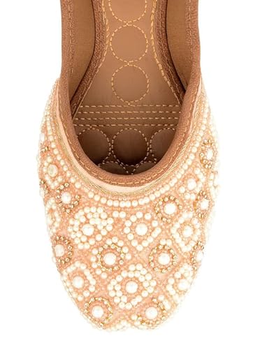 DESI COLOUR Women Ethnic Footwear Mojari/Punjabi Jutti- Dabka Work6 (Peach, Numeric_6)