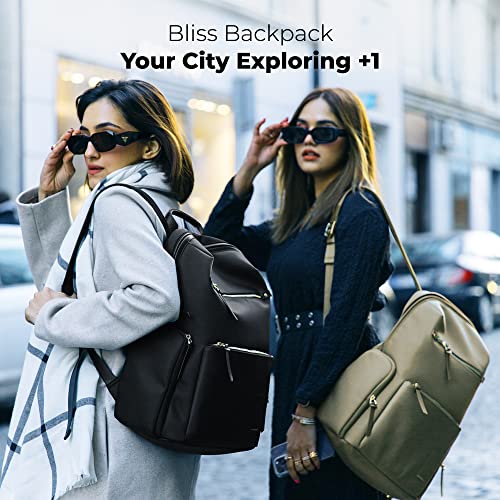 MOKOBARA The Bliss Backpack | 14 Inch Padded Laptop Compartment, 21L Capacity, Water Resistant Nylon & Vegan Leather Trims | Adjustable Straps, Multiple Pockets | Money Moves, Black