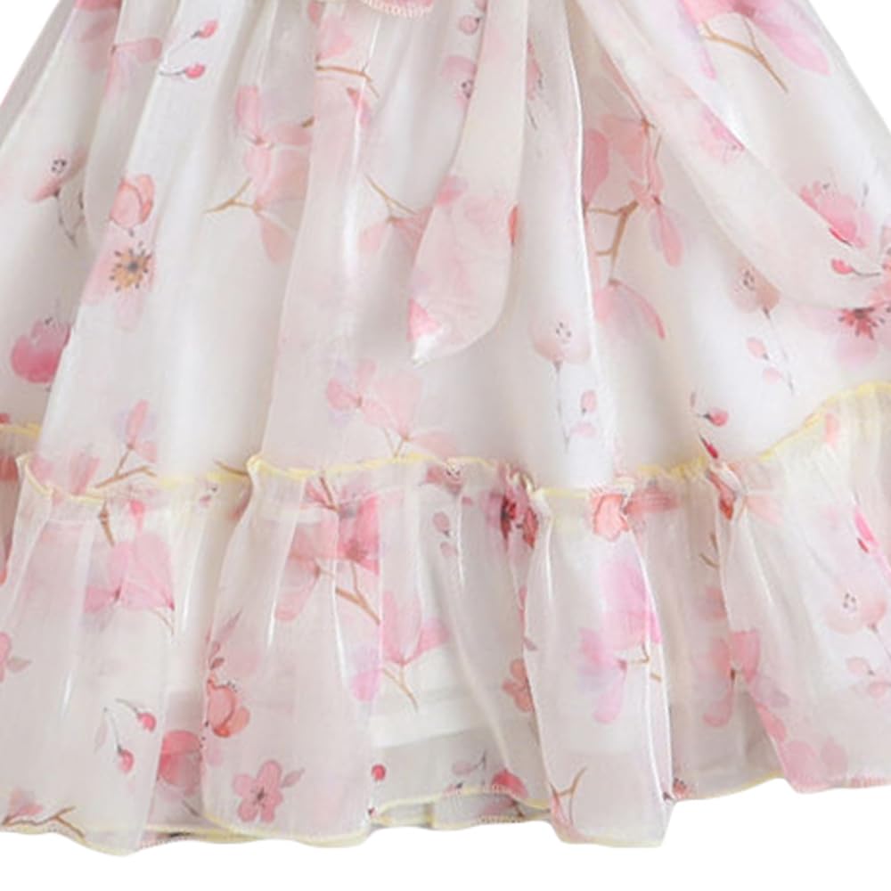 Hopscotch Girls Polyester Floral Print Casual Dress in Off-White Color For Ages 9-10 Years (TMW-4440342)