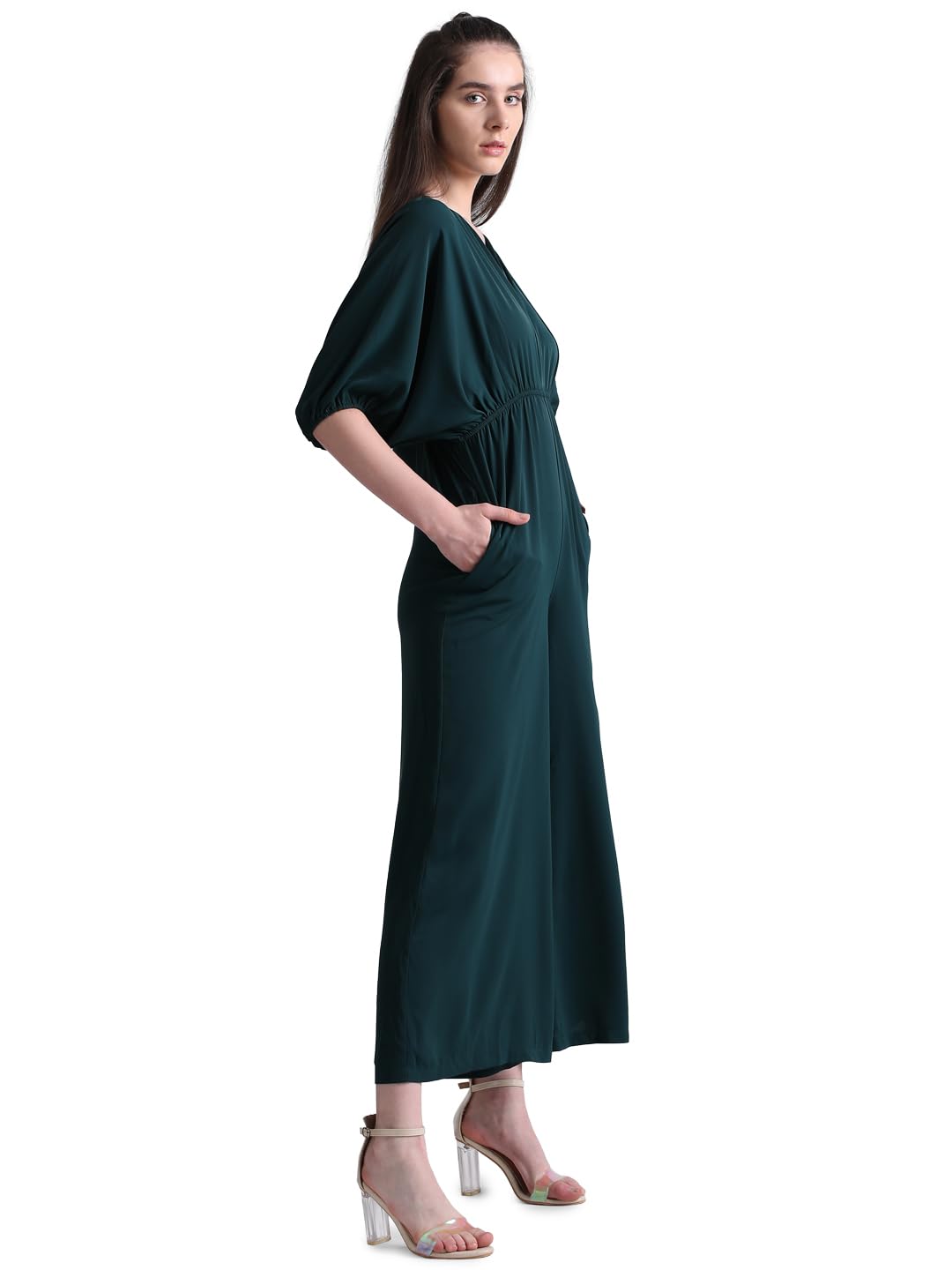 Only Women's Polyester Loose Fit Green Jumpsuit_X-Small