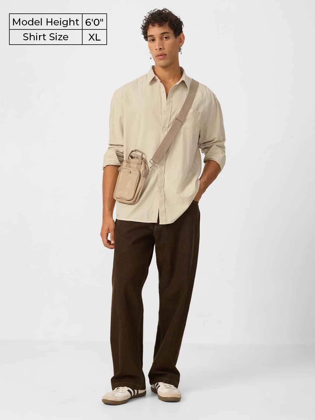 The Souled Store Solids : Ecru Beige Men and Boys Collared Neck Long Sleeve Button Front Regular Fit Cotton Linen Shirt